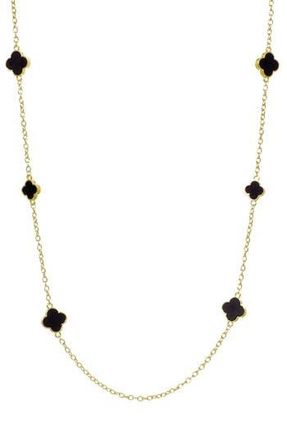Adornia Enamel Clover Station Necklace in Gold/Black at Nordstrom Rack