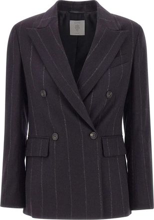 Eleventy Pinstripe Double-breasted Blazer - Dames - Blazers - Blauw - L - Wol - Jassen