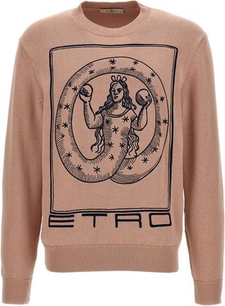Etro Geborduurde katoenen sweater - Heren - Ronde hals truien - Roze - XL - Katoen - Truien & Vesten