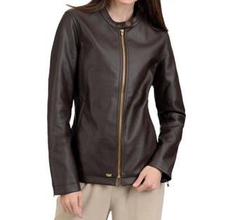 Nine West Caf&eacute; Faux-Leather Racer Jacket In Brown