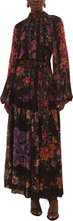 Farm Rio Floral Scarves Black High Neck Maxi Dress