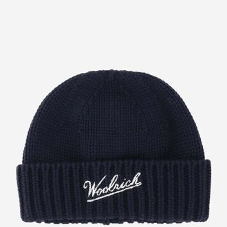 Woolrich CFWOAC0288MRUF0428 Virgin Wool Ribbed Beanie - Navy