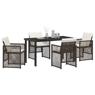 Berkfield Home White 5 Piece Garden Dining Set with Cushions Brown Poly Rattan