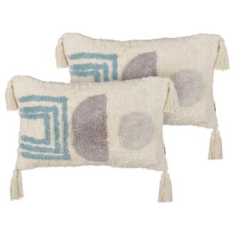 Beliani Conjunto De 2 Cojines De Algod&oacute;n Suave Estilo Boho Con Borlas 30 X 50 Cm Multicolor Casiope