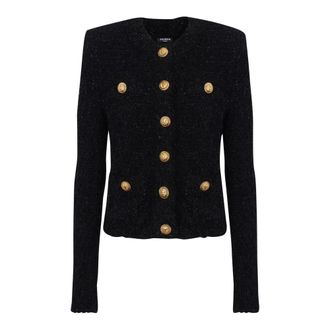 Balmain Cardigans, female, Black, S, Buttons tweed jacket
