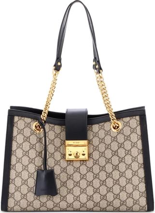 Gucci Padlock Chain GG Coated Canvas with Leather Medium tote bag - Zwart