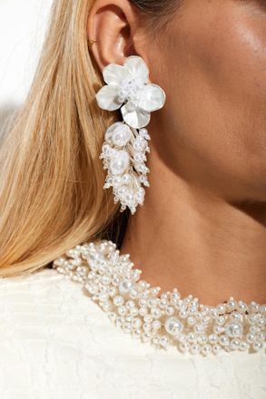 Self Portrait Earrings With A Pearly Flower And Beads, Womens, White