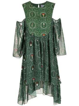 OLYMPIAH mushroom-print off-shoulder dress - Green