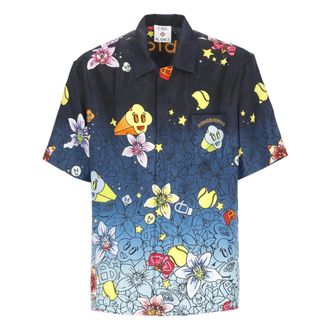 Casablanca Short Sleeve Shirts, male, Blue, Size: L Collage DIcones Short-Sleeve Silk Shirt