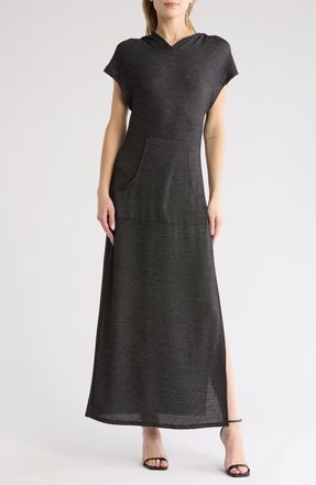 Go Couture Short Sleeve Hoodie Dress in Two Tone Black at Nordstrom Rack, Size X-Large