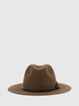Brunello Cucinelli Wide-Brim Wool Felt Hat with Monile Detail