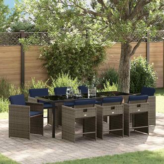 vidaXL Conjunto De Comedor De Jard&iacute;n 9 Uds. Gris Rat&aacute;n Sint&eacute;tico Vidaxl
