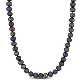 Amour 8-8.5mm Off-round Black Freshwater Cultured Mens Pearl Necklace with Large Sterling Silver Lobster Clasp - 20 In