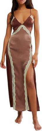 Free People Some Kind of Love Lace Trim Open Back Nightgown in Mink Combo at Nordstrom Rack, Size Large