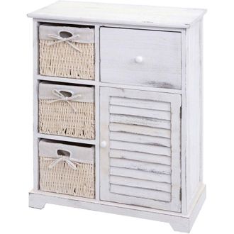 Hhg Non utilizzato] Cassettiera con 3 ceste shabby vintage HHG 676 legno paulonia bianco
