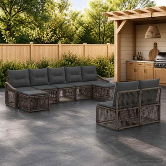 vidaXL Vidaxl Set Divano Da Giardino 9 Pz Grigio Polyrattan