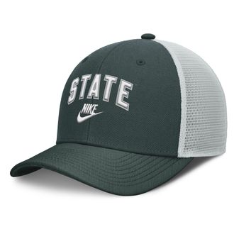 Nike Michigan State Legacy Arch Rise Nike Mens Dri-FIT College Trucker Adjustable Hat in Green | NC130FD6MSV-DUH