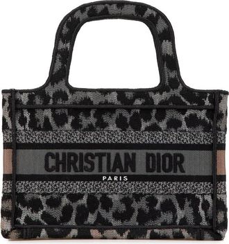 Dior Pre-owned Dior Mizza Mini Embroidered Canvas Leopard Book Tote 50-MA-0261