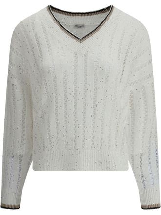 Brunello Cucinelli V Neck Sweater With Shiny Details