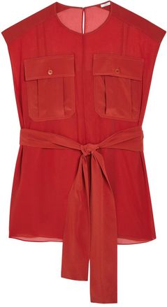 Joseph Kniza Belted Chiffon top - Red - 44 (UK16 / XL)