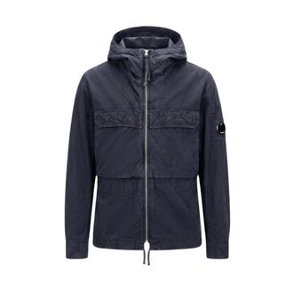 C.P. Company Wind Jackets, male, Black, Size: XL Hooded Lens Overshirt