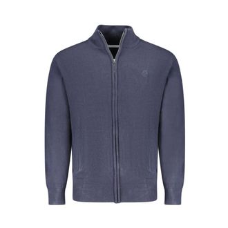 North Sails Cardigans, male, Blue, Size: 2XL Blue Nylon Cardigan with Embroidery