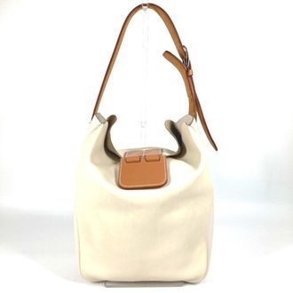 Herm&egrave;s Brown Ivory Leather Shoulder Bag Tote Bag (Pre-Owned)