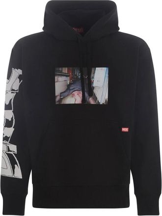 Diesel Stijlvolle Bedrukte Hoodie - Heren - Hoodies - Zwart - XS - Katoen - Hoodies & sweatvesten