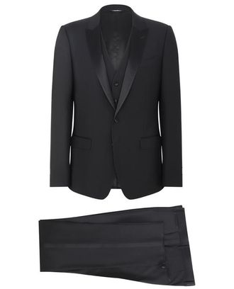 Dolce & Gabbana Dreiteiliger Smoking-Anzug aus Wolle und Seide Martini, Mann, Schwarz, 48