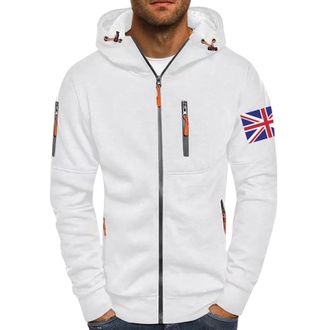 Generic Gym Hoodie Men Zip Lightweight Cardigans For Men Uk Thickened Thermal Hooded Jacket For Autumn And Winter Flag Printing Workwear Hoodie With Zipper Po