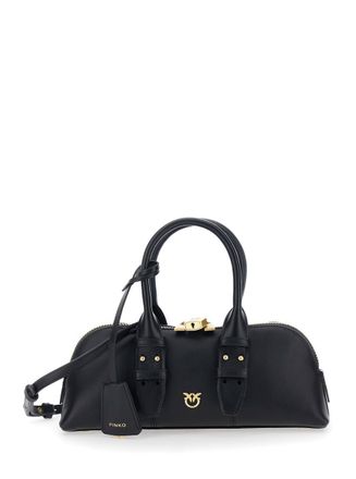 Pinko Black Handbag With Adjustable And Removable Shoulder Strap And Padlock Detail In Leather Woman