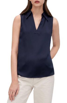 LilySilk V-Neck Sleeveless Silk Violet Blouse in Navy Blue at Nordstrom, Size X-Large