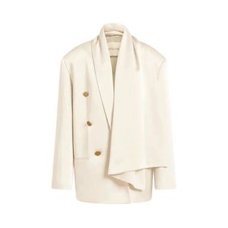 Alberta Ferretti Enver Satin Double-Breasted Jacket - Dames - Jassen - Beige - Maat: XS Satijn