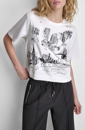 DKNY New York Toile Cotton Blend T-Shirt in White at Nordstrom, Size X-Large