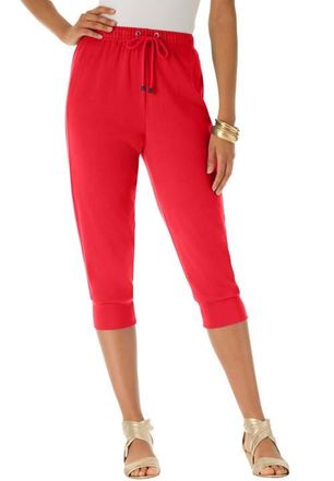 Roaman's Plus Size Soft Knit Capri Pant With Drawstring Waist in Vivid Red at Nordstrom, Size Large