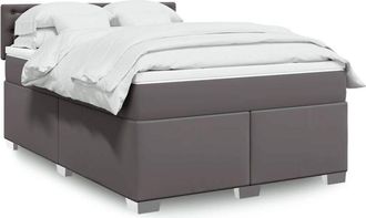 vidaXL Vidaxl - Cama Box Spring Con Colch&oacute;n Cuero Sint&eacute;tico Gris 140x190 Cm