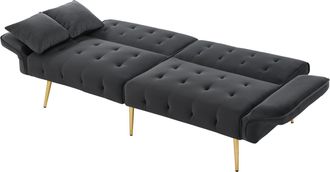 STILVORA Clic-clac 2 Plazas En Terciopelo Con Respaldo Ajustable, Patas De Metal Dorado Y Brazos Multi-posiciones, Gris Antiguo