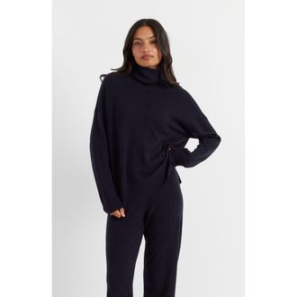 Chinti and Parker Relaxed Roll Neck Wool & Cashmere Sweater in Navy at Nordstrom, Size X-Small
