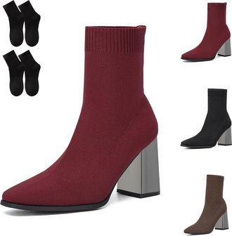 Generic 2026 New Womens Pointed Toe Ankle Boots - Dressy Comfy Knit Sock Booties for Fall & Winter, Perfect for Formal Occasions(Red,10.5)