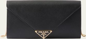 Prada Mini Envelope Flap Saffiano Leather Wallet on Chain
