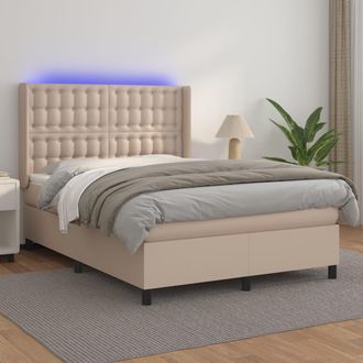 vidaXL Vidaxl - Cama Box Spring Colch&oacute;n Led Cuero Sint&eacute;tico Capuchino 140x200cm