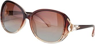 Generic Polarized Sunglasses for Ladies - Large Frame, Anti-UV Protection, Fine Fox Head and Diamond Trim, Ideal for Shopping and Travel