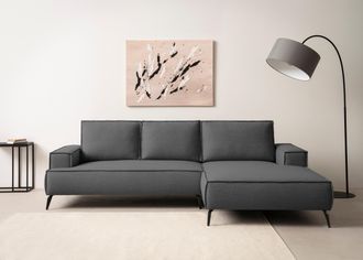 HOME AFFAIRE Ecksofa »TVINNU, L-Form, 275cm, in Cord und Leinenoptik« wahlweise Recamiere rechts/links, schwarze Füsse, bequemer Sitzkomfort