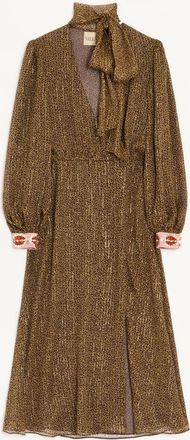 Valentino Creponne Lam&eacute; Dress With Embroidered Fauve Eclat Print Woman ANIMAL PRINT 36