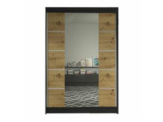Mirjan24 Mobilier1 - Armario Closico 151, Negro + Roble Artisan, 200x120x58cm, Puertas De Armario: Correderas, N&uacute;mero De Estantes: 0
