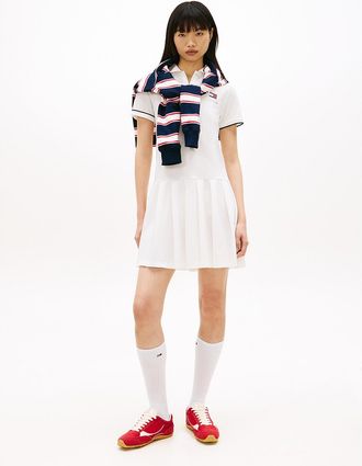 Tommy Hilfiger Womens Tommy Jeans Pleated Polo Mini Dress - White - L