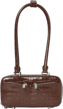 Self Portrait Compact Crocodile-Effect Brown Shoulder Bag