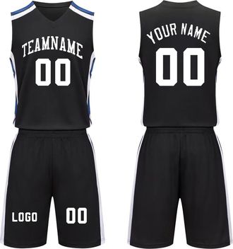 Generic Personalised Name Number Sleeveless Shirt Vest Jerseys Basketball Sportswear, Custom Basketball Jersey Shirt Shorts for Kids Adult Black