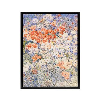 Artery8 The Island Garden Spring Flowers Hassam Framed Canvas Wall Art Print | Size: W24 x H32