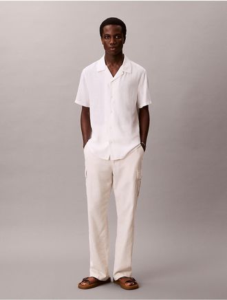 Calvin Klein Jeans Calvin Klein Mens Linen Cotton Relaxed Straight Cargo Pants - Open White - 29